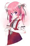  blush bow full_body hair_bow hands_together meito_(maze) necktie original own_hands_together pink_hair purple_eyes solo twintails 