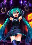  armpits arms_up dress elbow_gloves gears gloves green_hair hat hatsune_miku headset highres long_hair md5_mismatch open_mouth panties pantyshot pantyshot_(standing) project_diva_(series) project_diva_f red_eyes sadistic_music_factory_(vocaloid) solo standing tadano_magu thigh_gap thighhighs twintails underwear very_long_hair vocaloid 