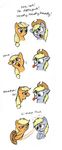  blonde_hair blush comic cowboy_hat derpy_hooves_(mlp) dialog dialogue english_text equine female feral freckles friendship_is_magic green_eyes hair hat horse mammal mickeymonster model_sheet my_little_pony plain_background pony sarcasm text tongue tongue_out toy_story unimpressed white_background yellow_eyes 