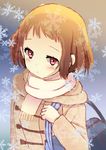  bad_id bad_pixiv_id bag black_hair coat highres hyouka ibara_mayaka razuchi red_eyes scarf short_hair snowflakes winter_clothes 