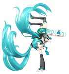  aqua_eyes aqua_hair boots detached_sleeves floating_hair handstand hatsune_miku headset highres long_hair necktie open_mouth simple_background skateboard skirt solo thigh_boots thighhighs twintails upside-down uz3d very_long_hair vocaloid white_background 