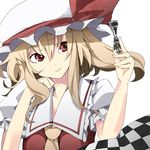  absurdres ascot ayasekira bad_id bad_pixiv_id blonde_hair checkered chess_piece chin_rest closed_mouth face flandre_scarlet hat highres long_hair red_eyes smile solo touhou upper_body 