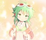  goggles goggles_on_head green_eyes green_hair gumi headphones jacket looking_at_viewer megpoid_(vocaloid3) short_hair smile solo suspenders tadahama vocaloid 