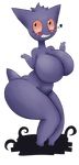  big_breasts blush breasts female gengar ghost grin huge_breasts huztar nintendo nude plain_background pok&#233;mon pok&eacute;mon solo spirit video_games 