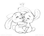  &lt;3 2018 adam_wan ambiguous_gender black_and_white blush duo embrace eyes_closed feral happy hug lagomorph long_ears mammal monochrome open_mouth rabbit simple_background sketch smile url white_background 
