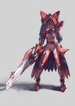  arm_up armor bad_id bad_pixiv_id blood closed_eyes death gauntlets holding mouse navel observerz open_mouth original purple_hair sad shadow solo standing sword torn_clothes twintails weapon x_x 