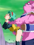  1girl asphyxiation bent_over bulma censored choking dodoria dragon_ball dragonball_z earrings fat fat_man forced green_hair interspecies jewelry monster namek no_panties old_school_academy open_mouth penis rape sex short_hair sky smile sweat tongue tongue_out torn_clothes vaginal 
