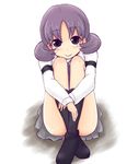  black_legwear blush convenient_leg hanada_kirame kneehighs leg_hug mokuyou necktie saki saki_achiga-hen short_hair sitting skirt smile solo twintails 