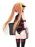  ass bag bare_shoulders black_legwear blonde_hair fate_testarossa from_behind gauntlets hair_ribbon long_hair lyrical_nanoha mahou_shoujo_lyrical_nanoha red_eyes ribbon simple_background solo takanashi thighhighs twintails white_background 