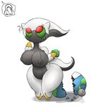  arceus big_breasts breasts cute deity earth egg english_text female huge_breasts huztar inverted_nipples legendary_pok&#233;mon moon nintendo nipples nude plain_background pok&#233;mon pok&#233;morph pok&eacute;mon red_eyes text video_games 