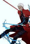  archer crimo dark_skin dark_skinned_male fate/stay_night fate_(series) gae_bolg grey_eyes male_focus plant polearm simple_background solo spear thorns vines weapon white_background white_hair 