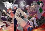  6+girls bad_id bad_pixiv_id breasts catherine_(gintama) closed_eyes doromizu_jirochou doromizu_pirako electricity expressionless gintama glasses grey_hair hadanugi_dousa highres jutte kagura_(gintama) knife kujaku_hime_kada lightning lightning_bolt medium_breasts multiple_boys multiple_girls old_woman otose pale_skin saigou_tokumori sakata_gintoki shimura_shinpachi short_hair small_breasts tama_(gintama) tanaka_deshirittoru thunder tunic 