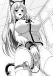  animal_ears breasts cat_ears cat_tail highres large_breasts mofuringu monochrome public tail vibrator 