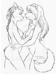  anthro black_and_white border_collie breasts canine corgi dog duo embracing eye_contact female lesbian mammal monochrome nude sketch thetiedtigress 