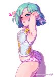  aqua_hair armor ass blue_eyes blush bodysuit bulma come_hither dragon_ball dragonball_z heart looking_at_viewer panties parted_lips shiny shiny_hair shiny_skin short_hair smile solo tofuubear underwear wedgie wink 
