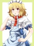  alice_margatroid apron blonde_hair blush capelet e.o. highres maid maid_headdress open_mouth orange_eyes puffy_sleeves sash short_hair short_sleeves solo touhou 