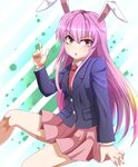  animal_ears bunny_ears e.o. highres long_hair long_sleeves necktie open_mouth pink_eyes pink_hair red_neckwear reisen_udongein_inaba solo touhou very_long_hair 