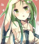  bare_shoulders breasts detached_sleeves frog_hair_ornament green_eyes green_hair hair_ornament hair_tubes heath41 kochiya_sanae long_hair medium_breasts open_mouth snake solo touhou 