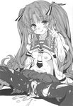  :q after_sex ano_natsu_de_matteru black_legwear blush breasts cum cum_in_pussy cum_on_body cum_on_floor cum_on_lower_body cum_string doujinshi greyscale hair_ribbon highres kink long_hair looking_at_viewer monochrome necktie nipples no_bra no_panties non-web_source open_clothes pantyhose ribbon scan school_uniform serafuku simple_background sitting skirt skirt_lift small_breasts solo spread_legs sweat tongue tongue_out torn_clothes torn_legwear twintails v white_background yamano_remon 