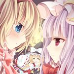  alice_margatroid blonde_hair blue_eyes blush blush_stickers bow braid closed_eyes crescent crystal flandre_scarlet hairband hat hat_ribbon heart kirisame_marisa long_hair multiple_girls nogi_takayoshi open_mouth patchouli_knowledge puffy_sleeves purple_hair red_eyes ribbon short_hair short_sleeves side_braid single_braid smile sweatdrop touhou wavy_mouth wings witch_hat 
