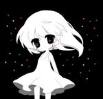  arms_behind_back black_background black_eyes dress haru_(kyou) long_hair looking_at_viewer monochrome original simple_background sleeveless solo spot_color sundress tears white_dress 