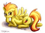  cutie_mark equine female feral friendship_is_magic fur hair horse looking_at_viewer mammal my_little_pony pegasus plain_background pluckyninja pony smile solo spitfire_(mlp) two_tone_hair white_background wings wonderbolts_(mlp) yellow_fur 