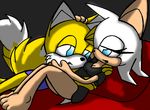  bed breasts canine chozomarksman duo female fox male mammal miles_prower rouge_the_bat sega sonic_(series) 