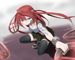  arian_rod black_legwear blue_eyes bracelet cross erubo jewelry long_hair original red_hair smile solo thighhighs twintails weapon wheel 