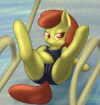 apple_bloom_(mlp) camel_toe cub equine female feral friendship_is_magic horse krystil lamiaaaa looking_at_viewer lying mammal my_little_pony on_back one-piece_swimsuit pony presenting smile solo swimsuit young 