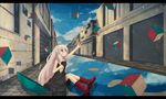  456 bad_id bad_pixiv_id black_dress boots cube dress ia_(vocaloid) letterboxed long_hair outstretched_hand pink_hair puddle rain reaching reflection rubber_boots sitting solo umbrella vocaloid water 