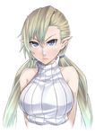  bad_id bad_pixiv_id bare_shoulders blonde_hair blue_eyes collarbone elf highres lips long_hair looking_at_viewer original pointy_ears ray-akila ribbed_sweater simple_background sleeveless sleeveless_turtleneck solo sweater turtleneck twintails upper_body white_background 