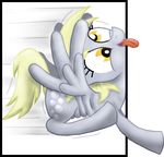  amber_eyes blonde_hair breaking_the_fourth_wall cgeta cutie_mark derpy_hooves_(mlp) equine female feral friendship_is_magic fur grey_feathers grey_fur hair horse mammal my_little_pony pegasus plain_background pony solo tongue tongue_out wings 