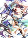  black_hair blush fang highres moneti_(daifuku) original red_eyes ribbon scythe solo 