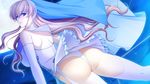  1girl ass blonde_hair blue_eyes breasts frill frills gakuen_taima game_cg hijirigaoka_lisa legwear long_hair looking_back moon night outdoors panties sideboob sky solo stocking thighhighs underwear 