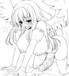  1girl all_fours angel ass blush breasts cum decensored ejaculation futanari gloves handsfree_ejaculation large_breasts long_gloves long_hair mofuringu monochrome nipples open_mouth penis saliva solo testicles thighhighs topless uncensored wings 