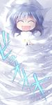  ayumi_tooru blue_hair closed_eyes hat highres hill letty_whiterock open_mouth snow snowstorm solo standing touhou 