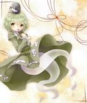  bad_id bad_pixiv_id blush dress flower ghost_tail green_dress green_eyes green_hair hat highres long_sleeves multiple_tails puffy_sleeves short_hair soga_no_tojiko solo tail tate_eboshi tepes touhou 