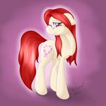  cutie_mark equine eyewear female feral friendship_is_magic fur glasses gradient_background hair horse looking_back mammal my_little_pony pony purple_eyes ratofdrawn red_hair solo twist_(mlp) yellow_fur 