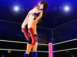  #13 ayano_(#13) bikini blush brown_hair gloves long_hair sakuya_(#13) short_hair submission sweat swimsuit wrestling 