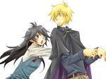  1girl ahoge black_hair blonde_hair cape green_eyes long_hair majic_lin majutsushi_orphen older ratsbane_finrandi spoilers yonsuke_(speaker) 