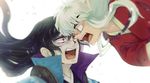  animal_ears battle blurry dog_ears duel eye_contact face highres inuyasha inuyasha_(character) liu_nx2 long_hair looking_at_another md5_mismatch multiple_boys naraku_(inuyasha) popped_collar 