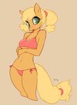  anthrofied applejack_(mlp) bikini camel_toe clothed clothing doxy equine female freckles friendship_is_magic horse looking_at_viewer mammal my_little_pony pony skimpy solo swimsuit tongue tongue_out two_piece 