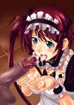  1girl airi artist_request censored cum facial kanateko maid_headdress penis pixiv_thumbnail queen&#039;s_blade queen's_blade resized tongue twintails 