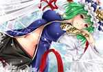  blush frills green_hair hat hecho long_sleeves navel puffy_sleeves red_eyes rod_of_remorse shiki_eiki short_hair smile solo touhou wide_sleeves 