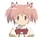  aoki_ume blush bow closed_mouth downscaled eyebrows_visible_through_hair face hair_ribbon hairband image_sample kaname_madoka looking_at_viewer mahou_shoujo_madoka_magica md5_mismatch official_art pink_eyes pink_hair puffy_sleeves red_bow red_ribbon resized ribbon school_uniform short_hair simple_background smile solo twintails twitter_sample upper_body white_background 