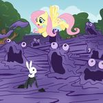  angel_(mlp) aquaticneon crossover equine female feral fluttershy_(mlp) friendship_is_magic goo horse lagomorph male my_little_pony pegasus pony rabbit smooze_(mlp) tree wings wood 