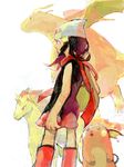  beanie black_hair boots dragonite fire gen_1_pokemon hair_ornament hat hikari_(pokemon) horn kaibashira pink_footwear pokemon pokemon_(creature) pokemon_(game) pokemon_dppt raichu rapidash red_scarf scarf skirt tegaki winter_clothes 