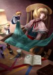  alice_margatroid blanket blonde_hair blue_eyes book closed_eyes doll pincushion scissors shanghai_doll short_hair sleeping solo touhou yana_(nekoarashi) 