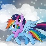  clouds equine female flying friendship_is_magic horn my_little_pony pegasus rainbow_dash_(mlp) smitty_g twilight_sparkle_(mlp) unicorn wings 