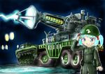  caterpillar_tracks godzilla_(series) kawashiro_nitori maser_cannon maser_tank maser_truck military military_uniform mitsuwo_kouki salute solo touhou type_66_maser_cannon uniform weapon 